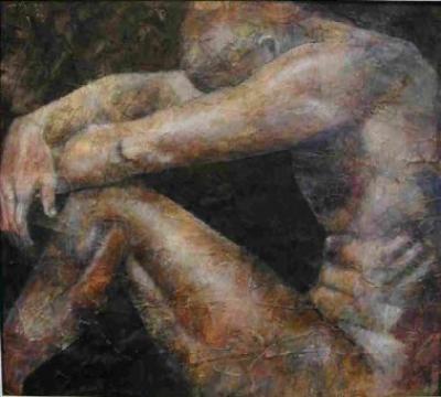Male Nude on Dark Blue Background