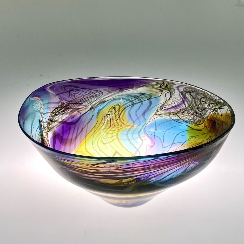 Feather Bowl, Large-Azure/Gold/Amethyst
